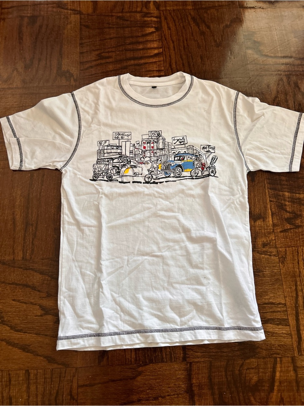 White Jacquemes Illustrated Crewneck Short-Sleeve Men’s Shirt L